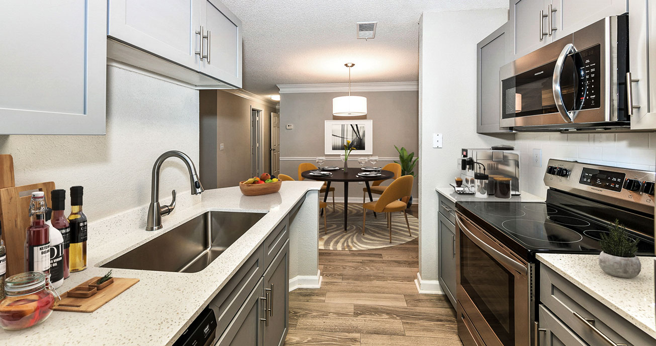 indoor kitchen with appliances, river vista, atlanta ga