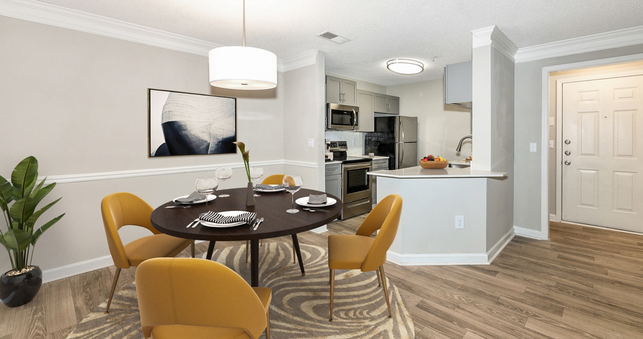 indorr dining area with table and chairs, river vista, atlanta ga