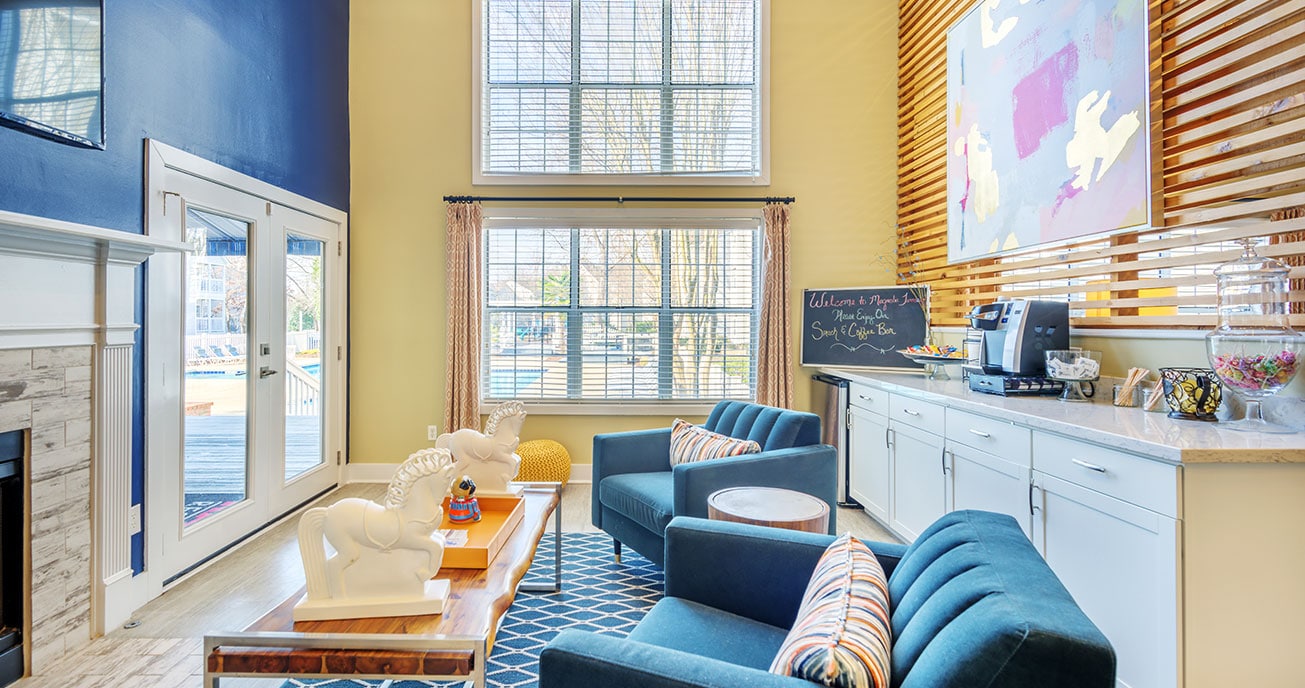 indoor lobby with breakfast bar, magnolia terrace, charlotte nc