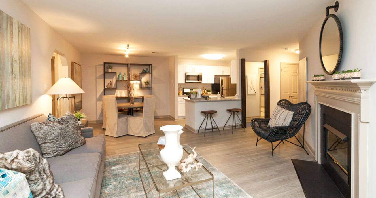 living room and kitchen with furniture, seven oaks, odenton md